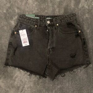 Distressed Black Denim Shorts